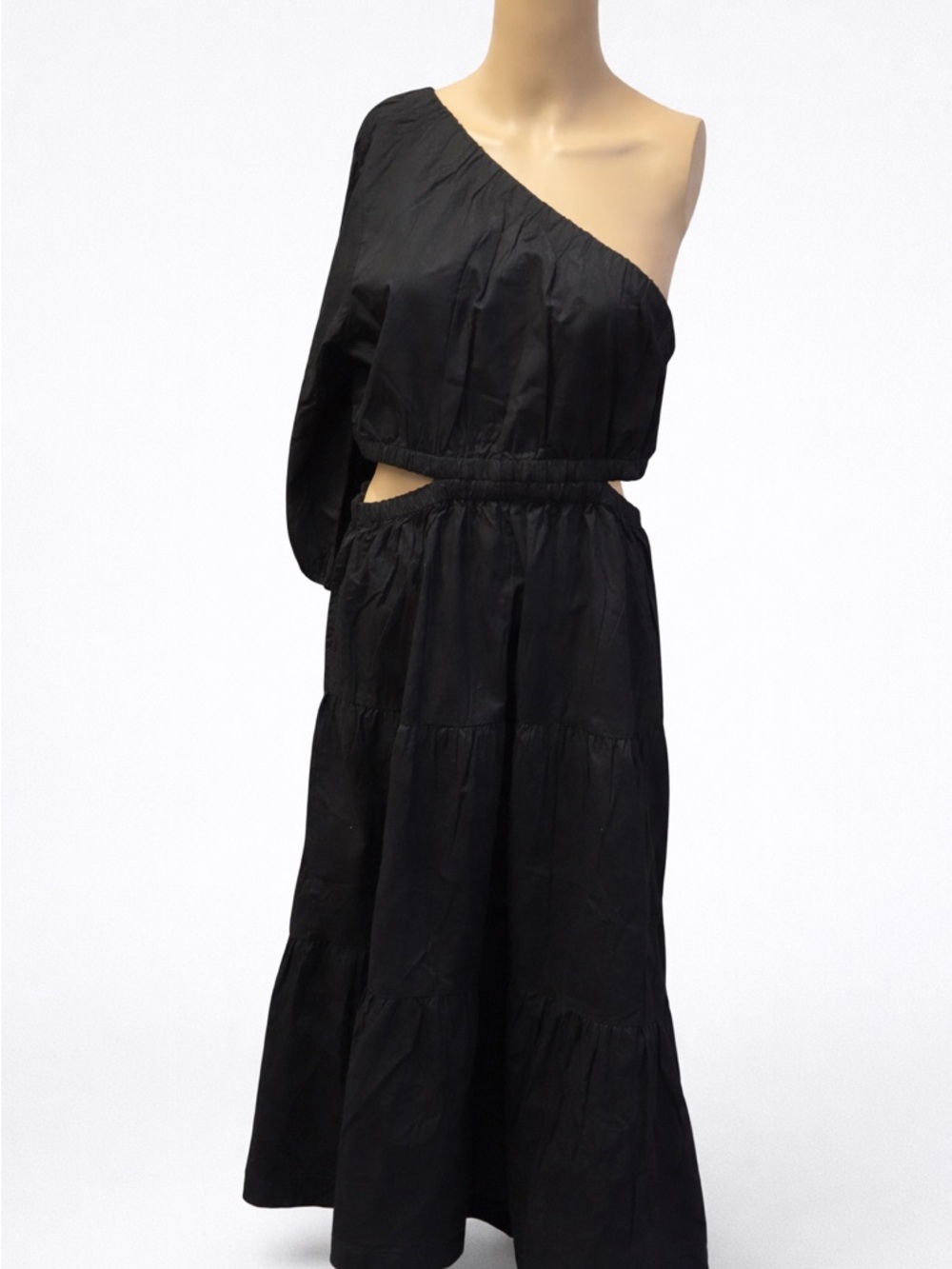 One-Shoulder Black Maxi Dress with Cutout Waist